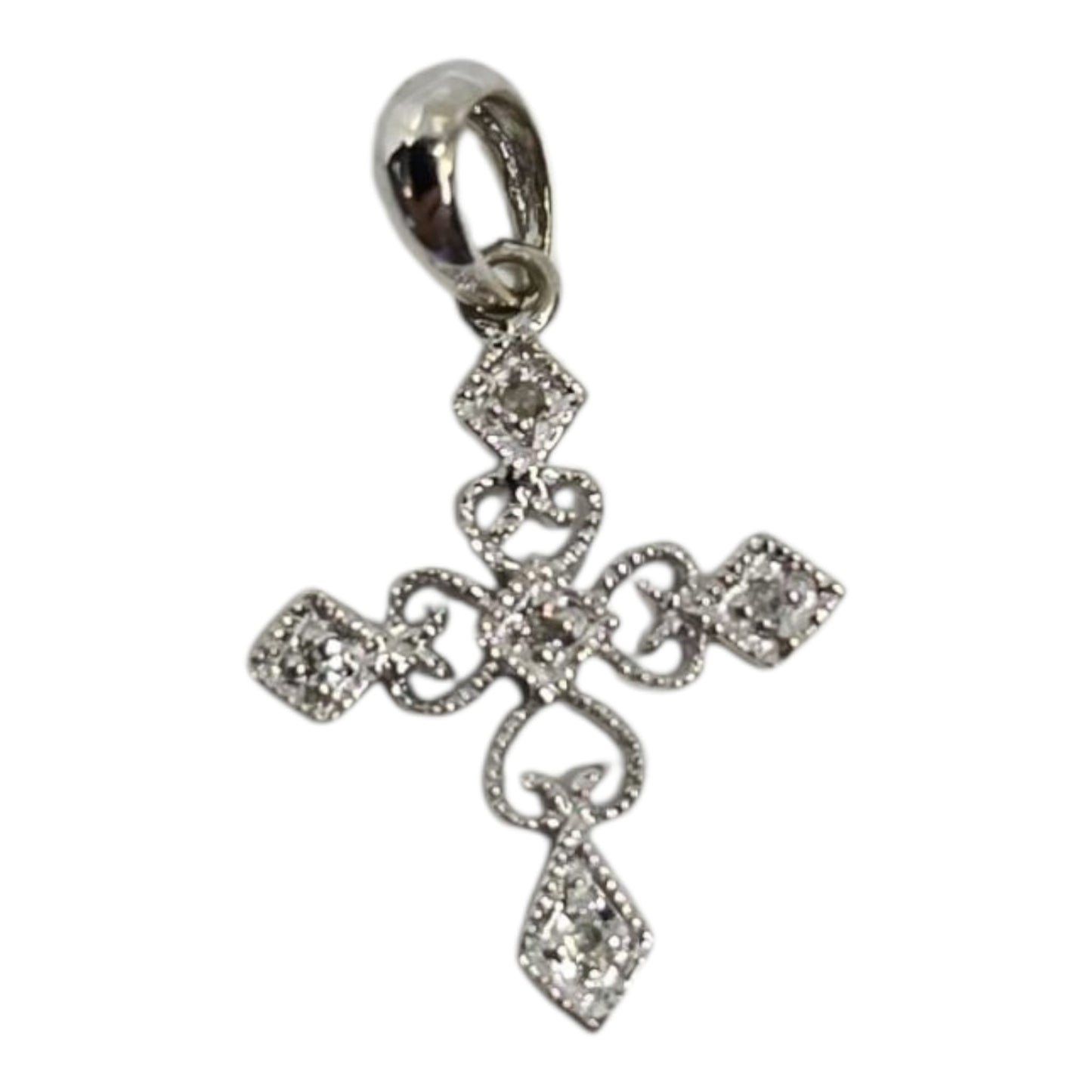 White Gold Milgrain Cross Necklace