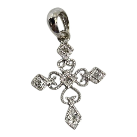 White Gold Milgrain Cross Necklace