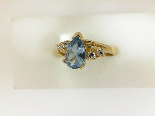 Yellow Gold Pear Blue Topaz Bypass Ring