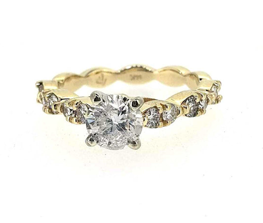 Yellow Gold Scalloped Round H/I Diamond Engagement Ring