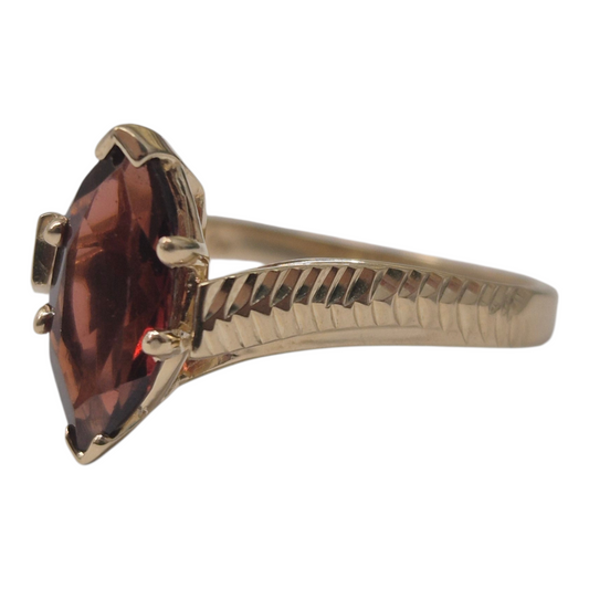 Yellow Gold Marquise Garnet Solitaire Ring