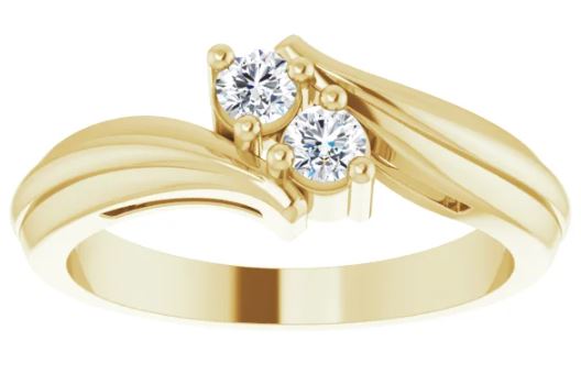 Yellow Gold Round Diamond 2 Stone Ring