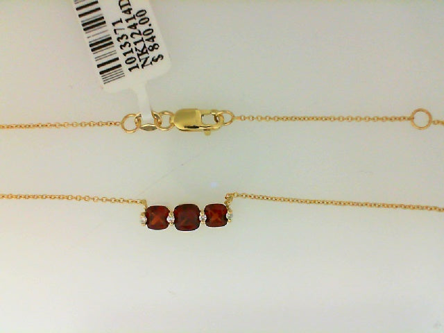 Yellow Gold Cushion Garnet and Diamond Rolo Necklace