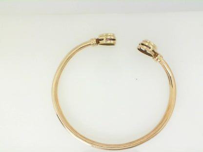 Vintage Yellow Gold Pink Quartz Heart Cuff Bracelet