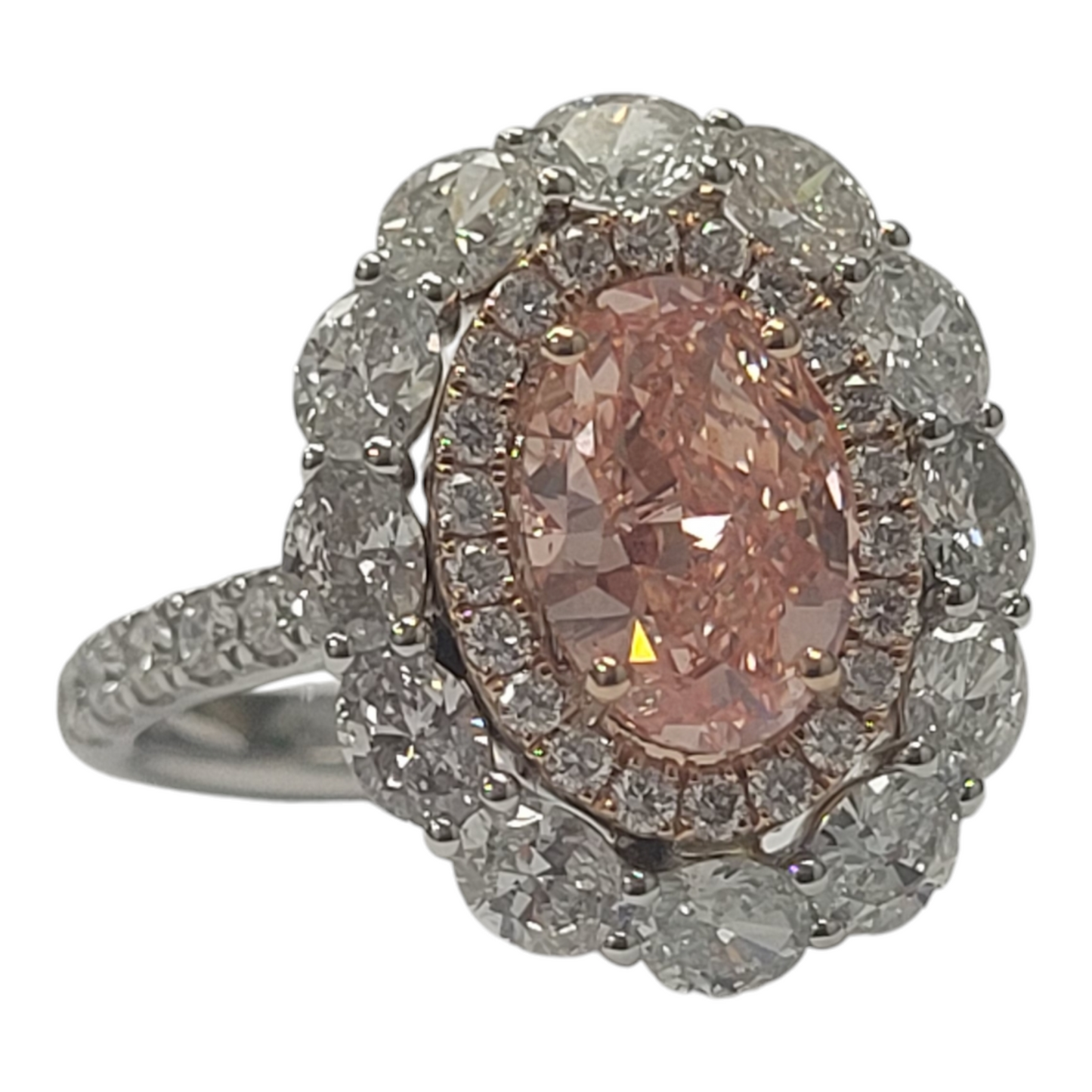 Two Tone Pink Lab Diamond Double Halo Ring