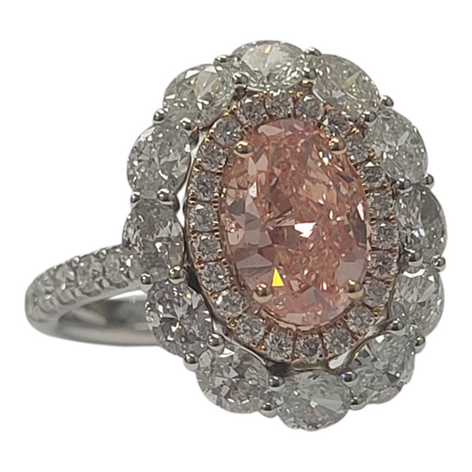 Two Tone Pink Lab Diamond Double Halo Ring