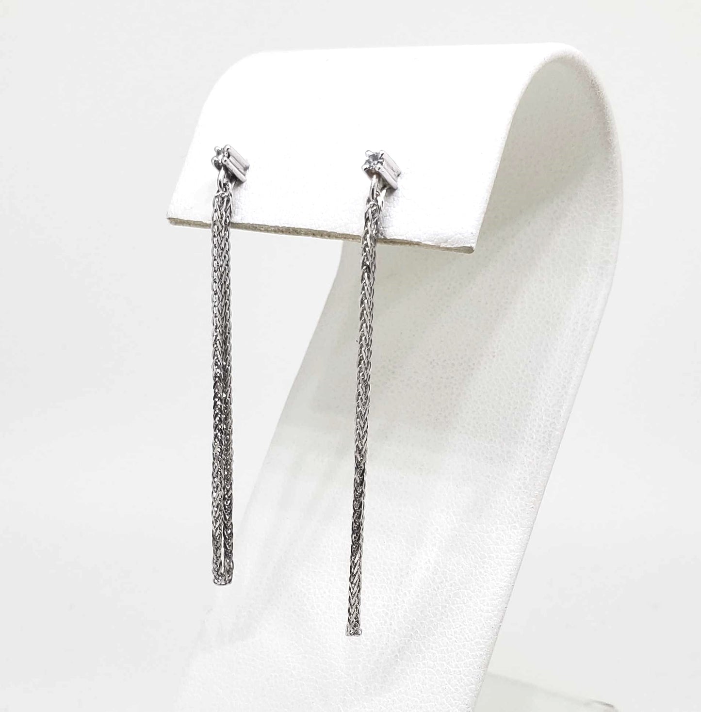 Vintage Diamond Stud Earrings with Spiga Chain Drop