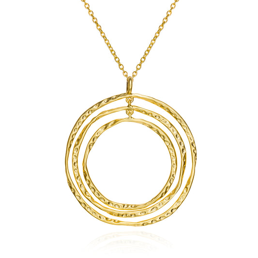 Yellow Silver Hammered Concentric Circles Pendant