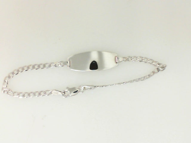 White Gold Engraved Curb Chain ID Bracelet