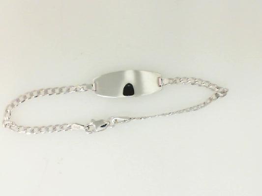 White Gold Engraved Curb Chain ID Bracelet