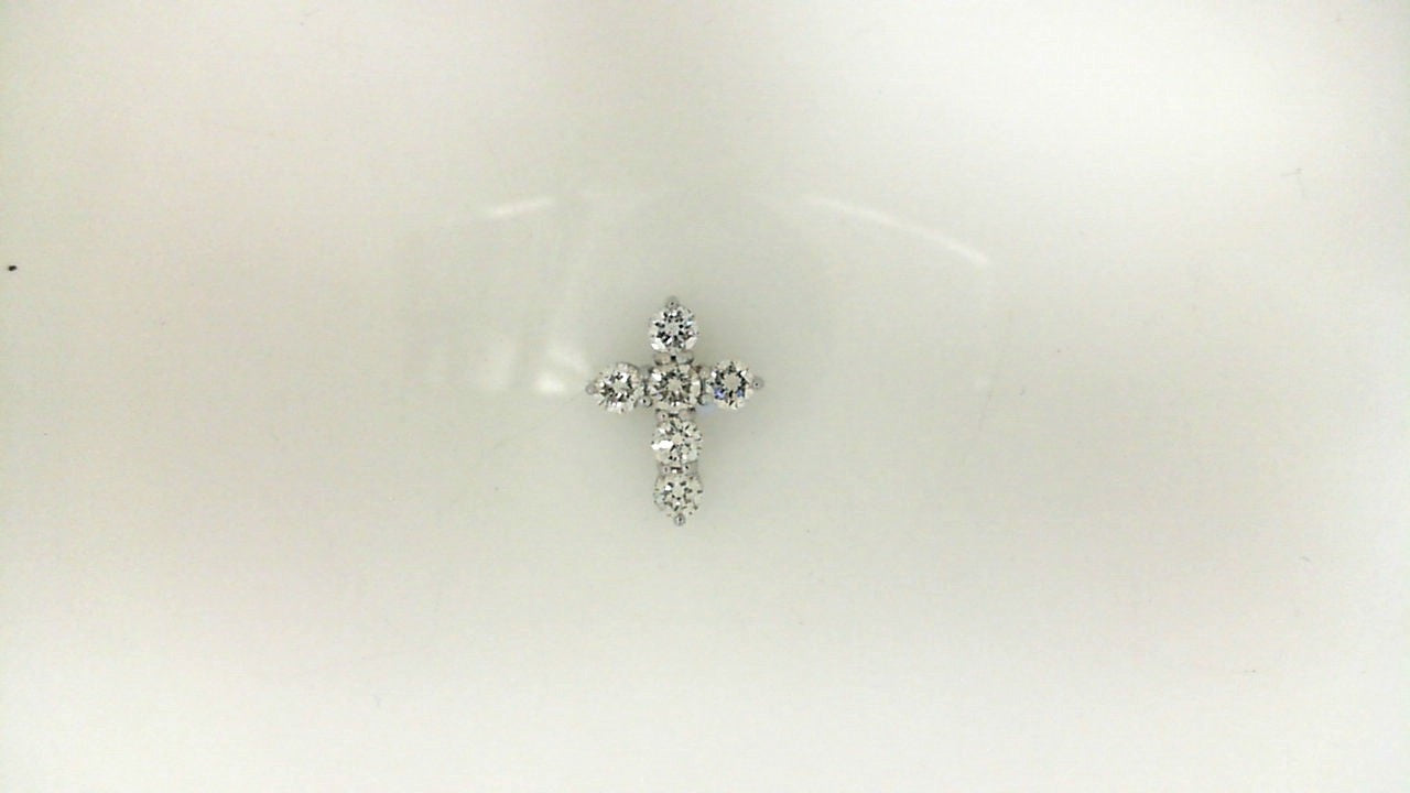 White Gold Round Diamond Cross Pendant