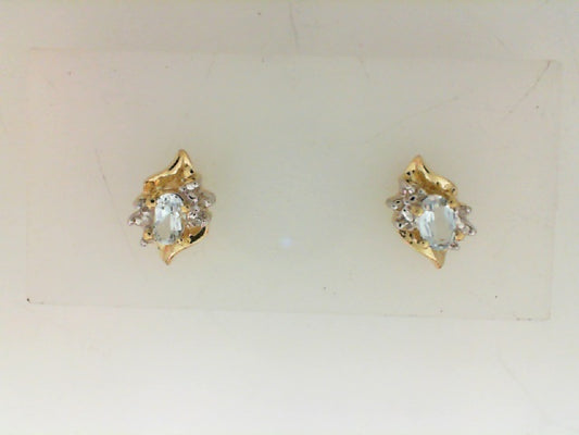 Vintage Oval Aqua and Diamond Earrings