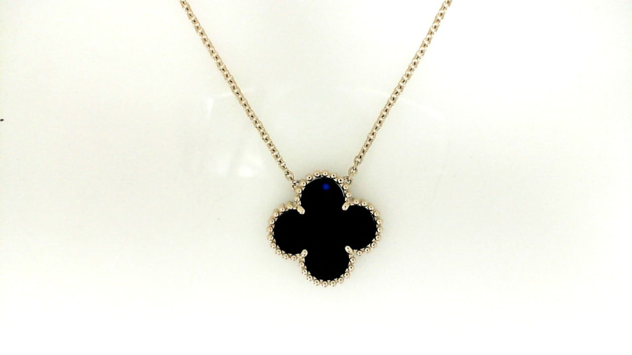 Yellow Gold Fantasy Cut Onyx Clover Necklace