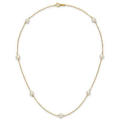 Yellow Gold Tin Cup Style Pearl Necklace