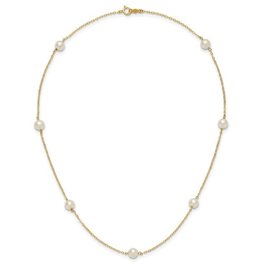 Yellow Gold Tin Cup Style Pearl Necklace