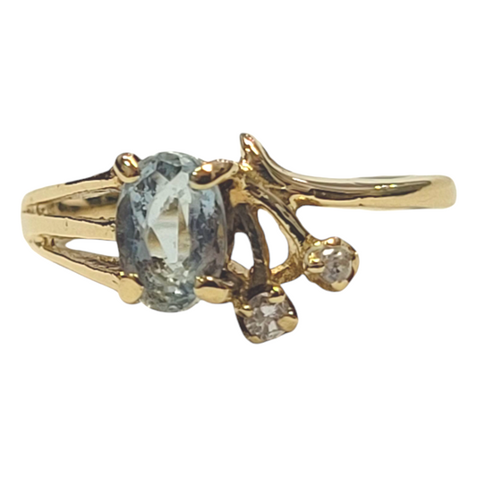 Yellow Gold Blue Topaz Asymmetrical Birthstone Ring